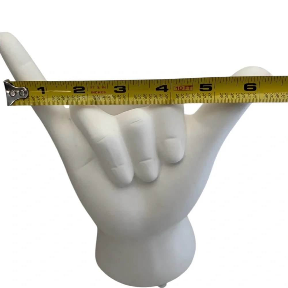 Creamy Matte White HANG LOOSE Hand Planter Pot Vase Shelf Office Decor